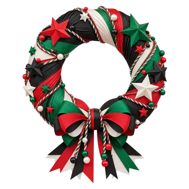 Black, red and green balloon ring with stars