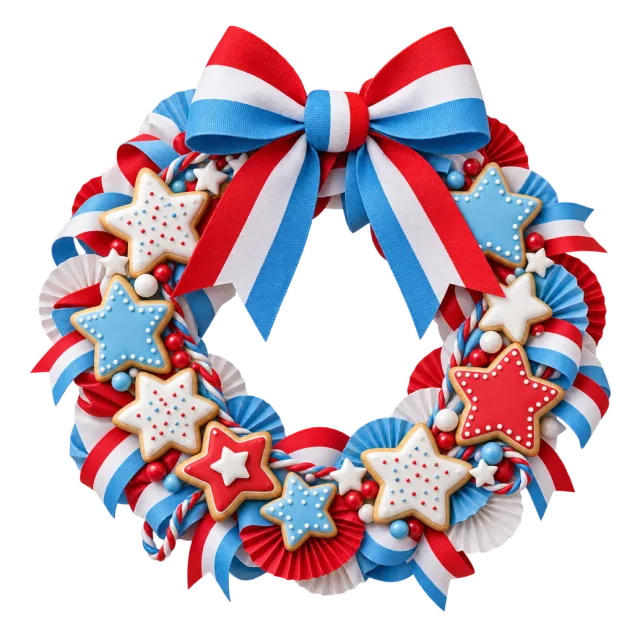Red, white and pale blue cookie wreath