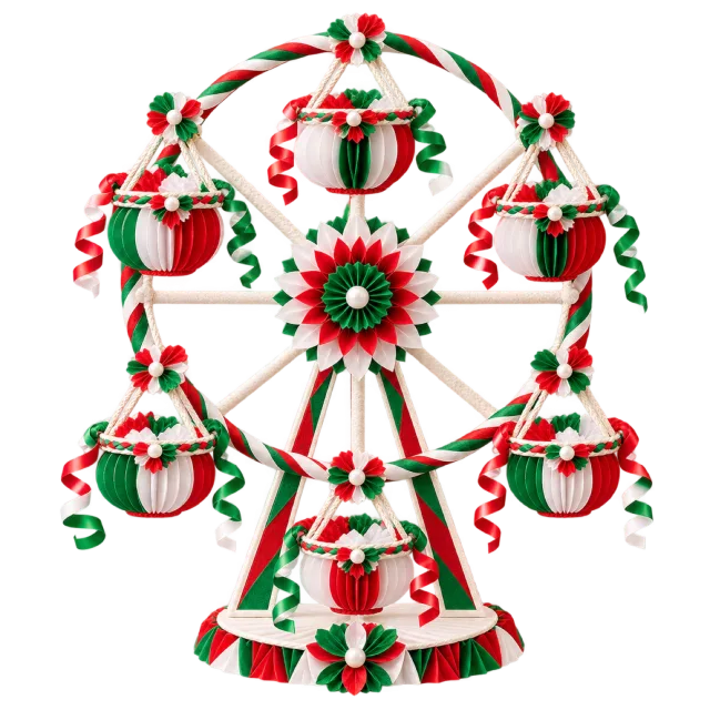 Red, white and green miniature festive wheel
