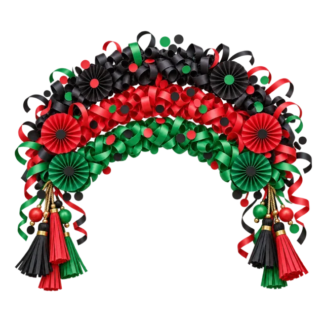 Black, red and green floral confetti arch