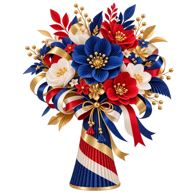 Red, blue, white and yellow flower cone