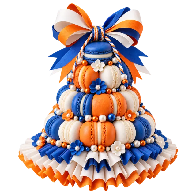 Blue, orange and white macaron pyramid