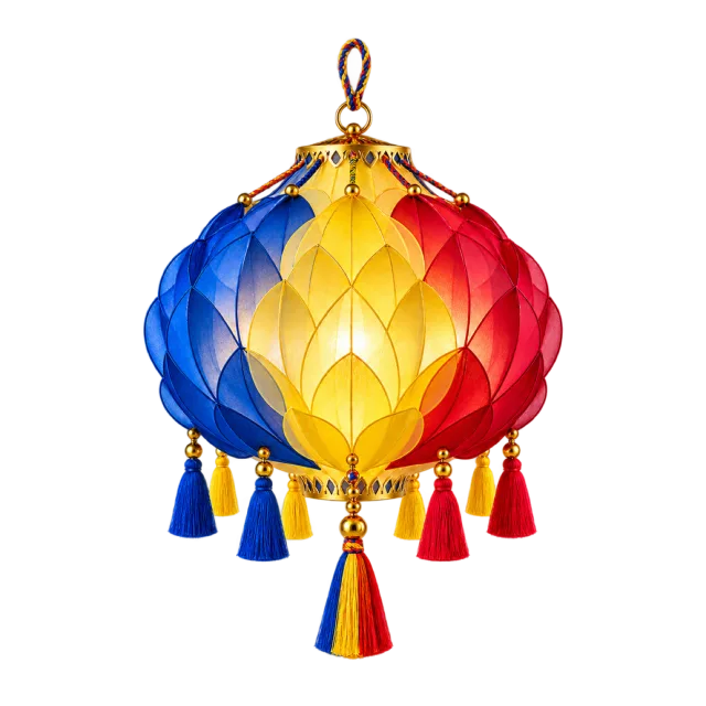 Blue, yellow and red petal lantern