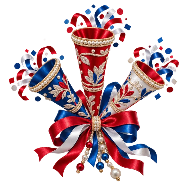 Red, white and blue floral party trumpets