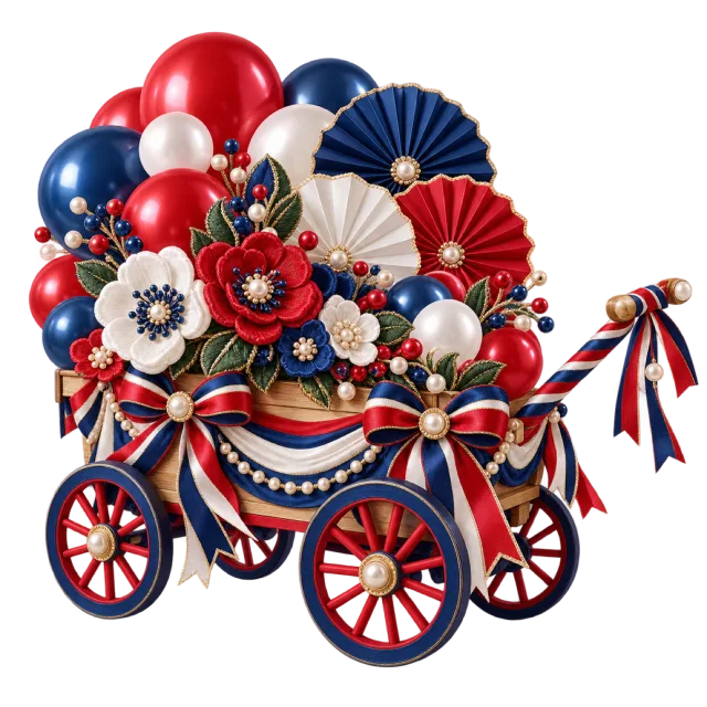 Red, navy and white balloon flower cart
