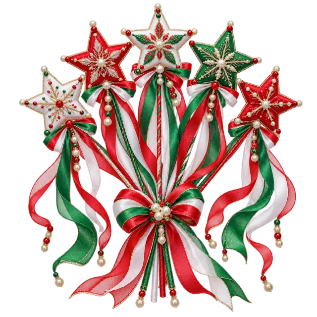 Red, white and green star wand bouquet