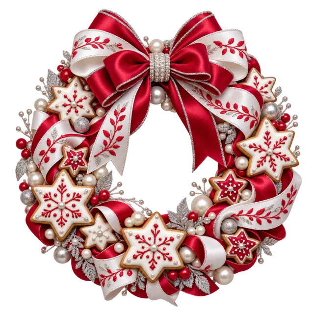 Red and white snowflake cookie wreath
