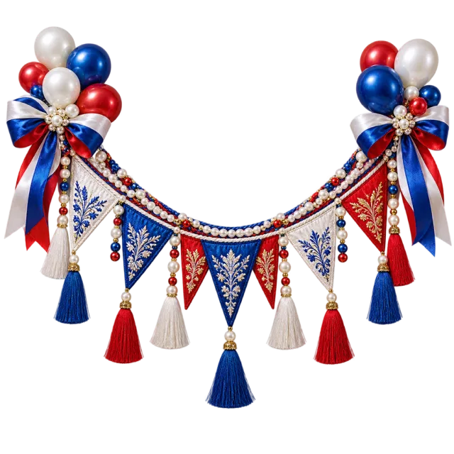 Red, white and blue bunting with balloons