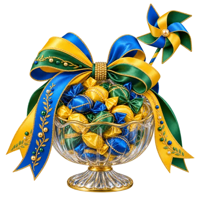 Blue and yellow bonbons in a clear glass jar