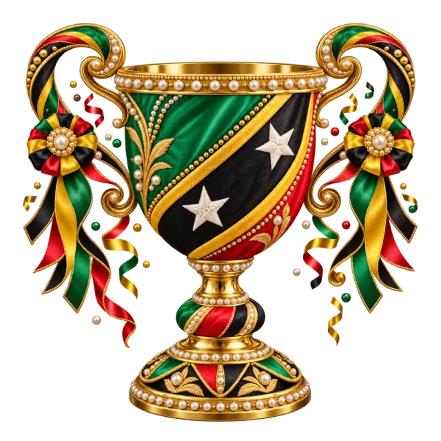 Green, red and black trophy cup with golden stars