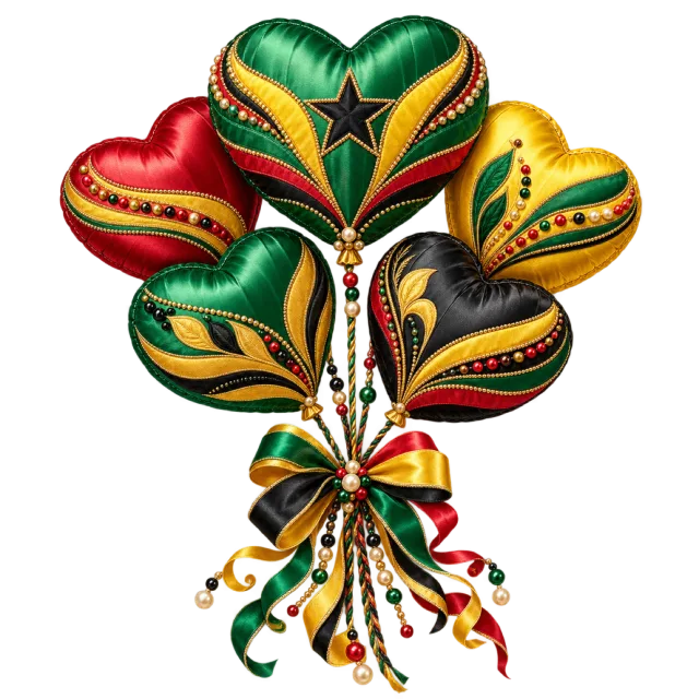 Red, green, yellow and black heart balloons