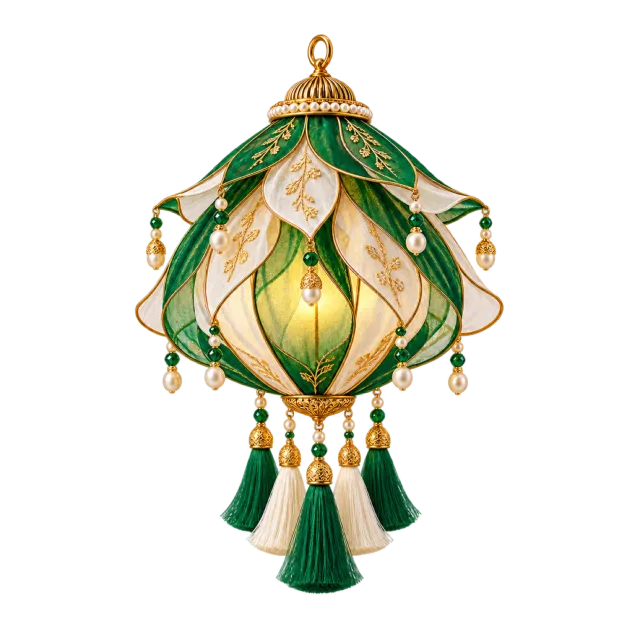 Green and cream petal lantern with hanging tassels