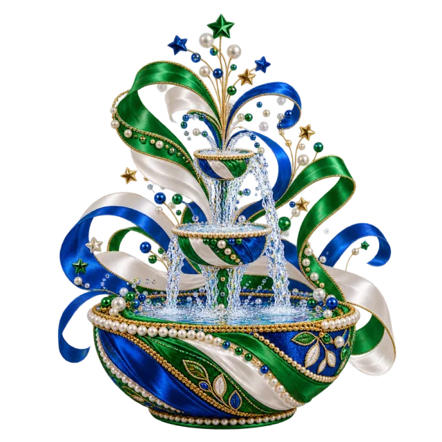 Blue, green and white ribbon fountain centerpiece