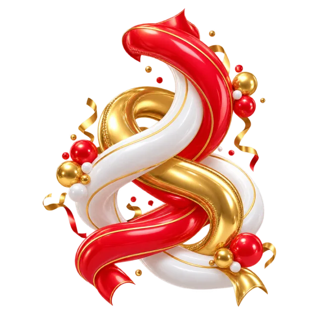 Red, white and gold twisting balloon sculpture