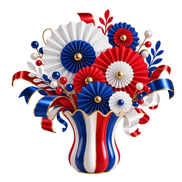 Blue, red and white paper fan bouquet