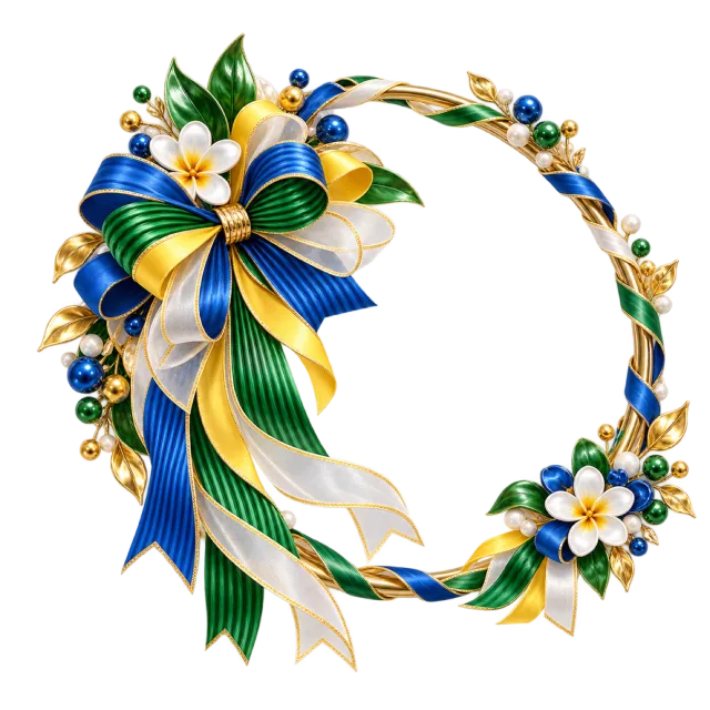 Blue, yellow, green and white ribbon hoop with flowers