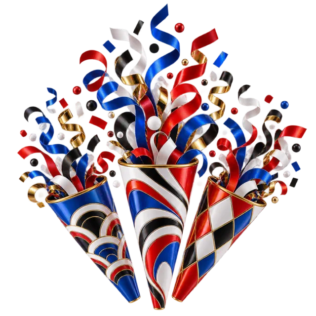 Red, white, blue and black confetti cone bouquet