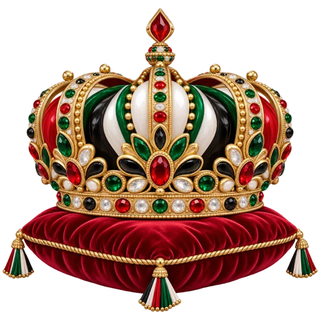 Jeweled crown with red, green and cream panels