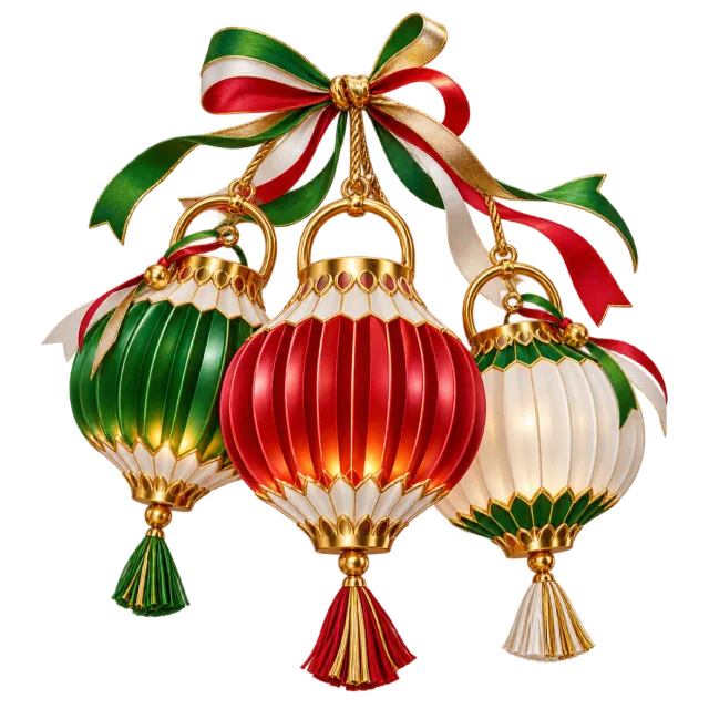 Green, red and white lantern trio
