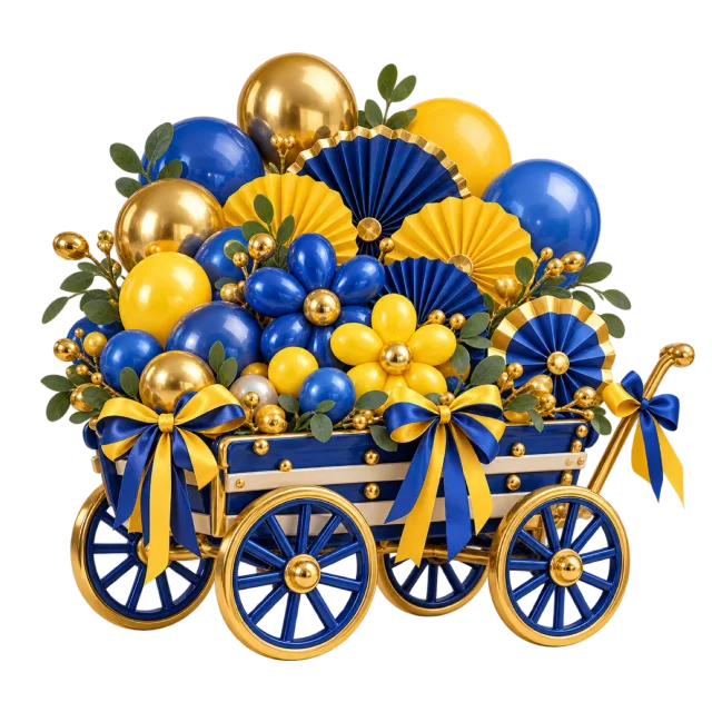 Blue and yellow balloon flower cart