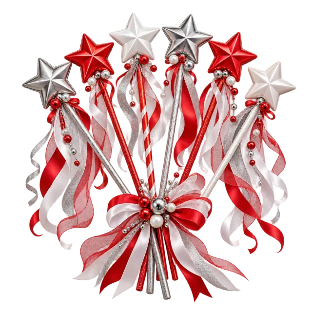 Red, white and silver-colored star wand bundle