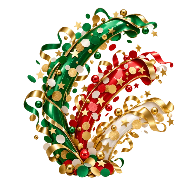 Green, red and cream curved confetti sprays