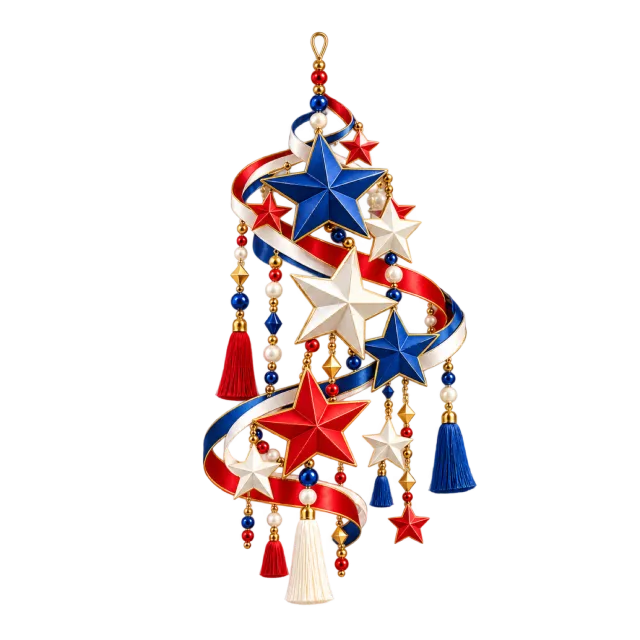 Red, blue and white cascading star garland