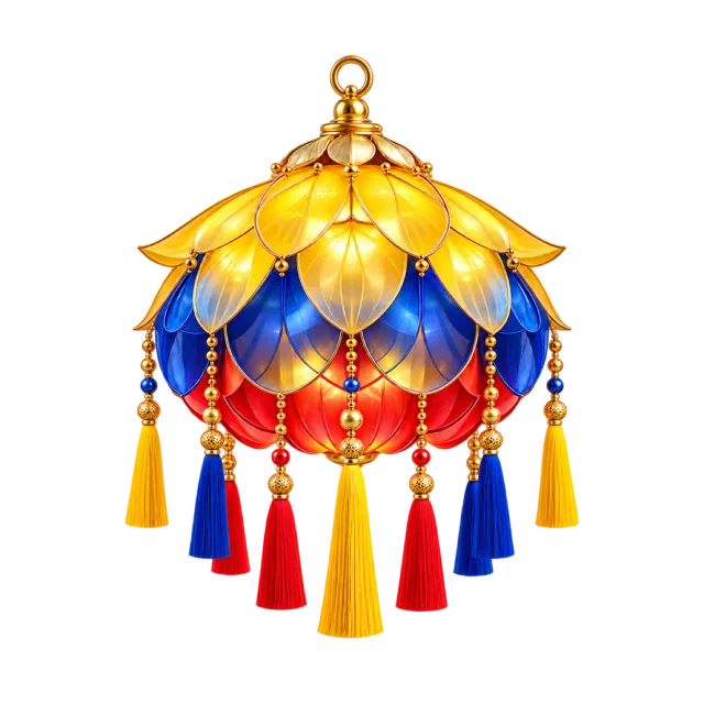 Yellow, blue and red petal lantern with tassels
