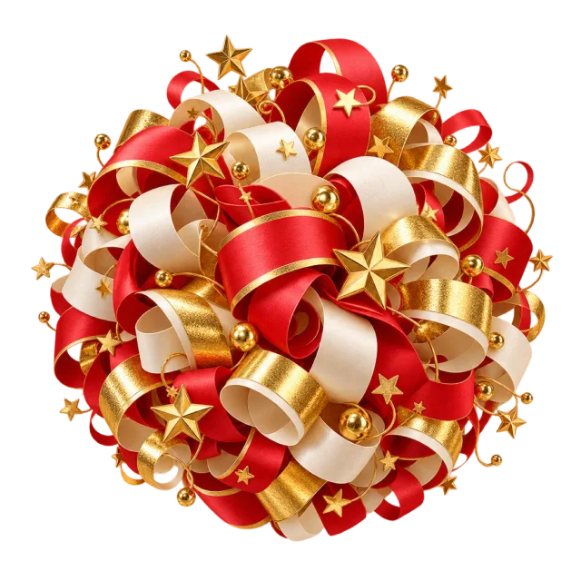 Red and gold ribbon orb with stars