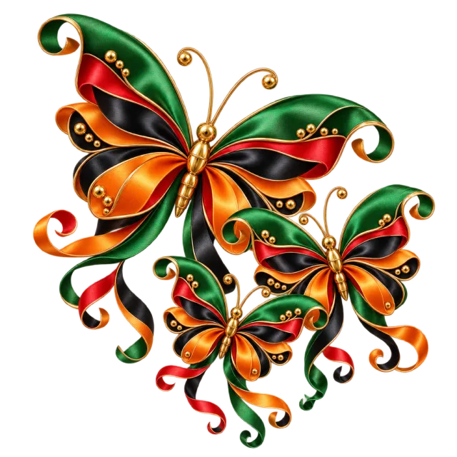 Green, orange and red ribbon butterflies