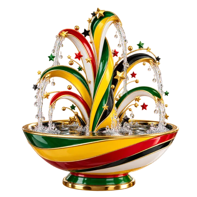 Red, green and golden ribbon fountain centerpiece