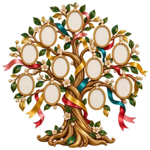 Decorative family tree with empty oval picture frames