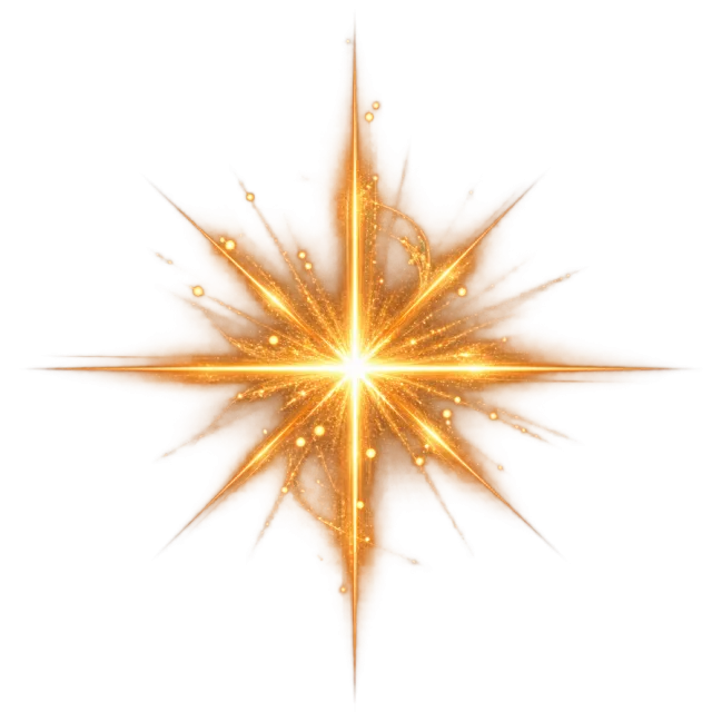 Amber starburst with long horizontal rays and a bright center