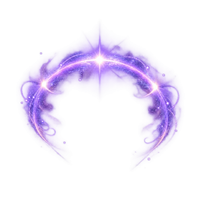 Violet glowing arc with star glints and smoky edges