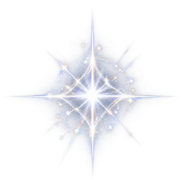 White diamond-shaped flash with pale blue rays