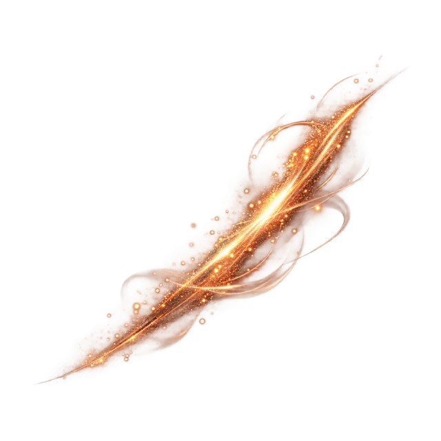 Copper-colored diagonal light streak with curling wisps