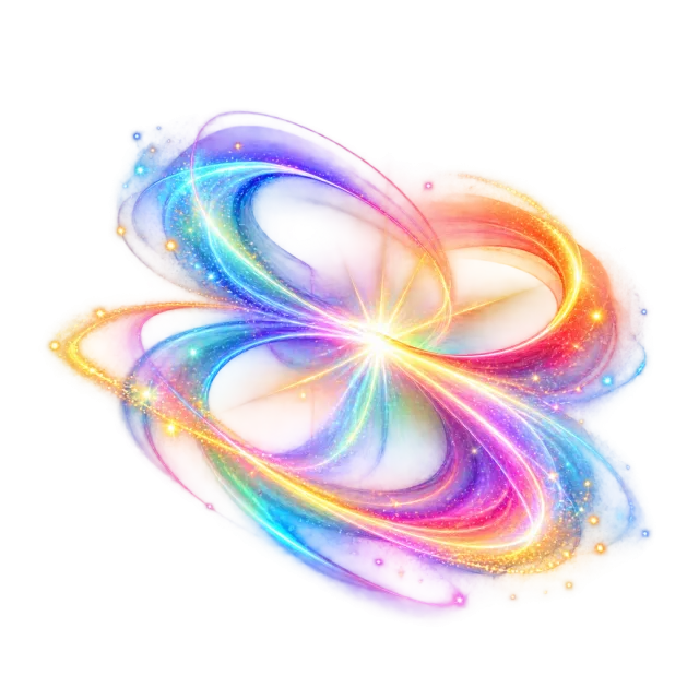 Rainbow light loops around a bright central bloom