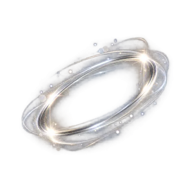 Silver-colored elliptical halo with two bright glints