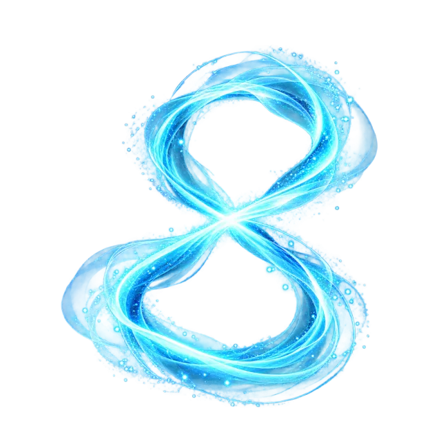 Cyan figure-eight ribbon with translucent light trails