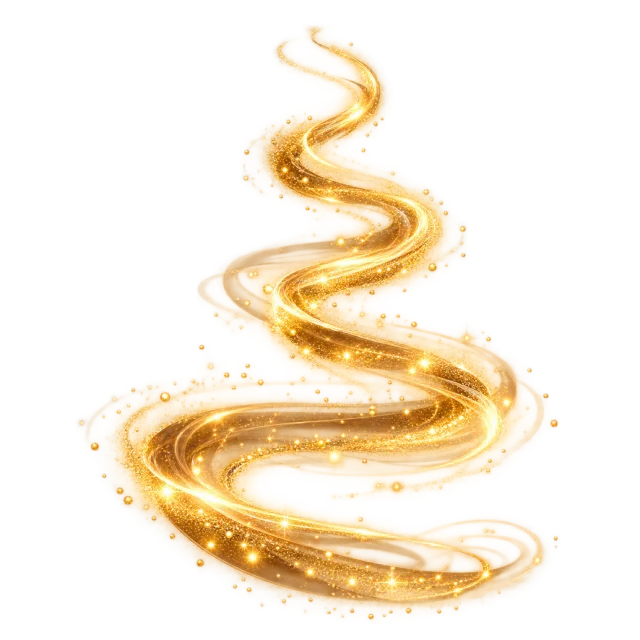 Golden ascending corkscrew with scattered sparkles