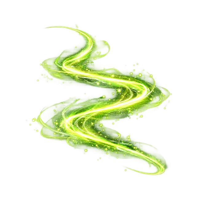 Lime green zigzag pulse with fine glowing particles