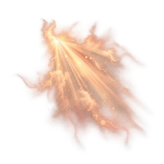 Peach rays spreading through soft mist