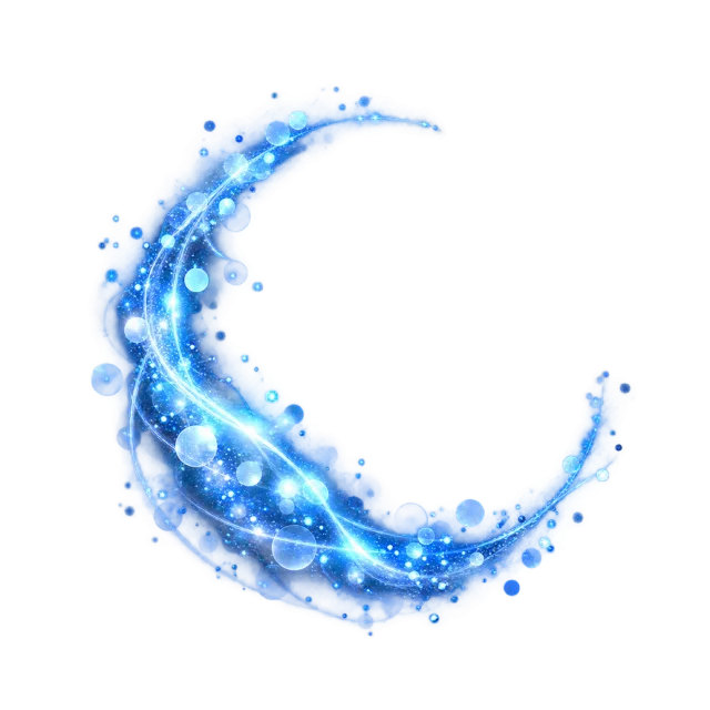 Blue crescent of glowing circles and light streaks