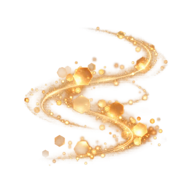 Amber S-shaped bokeh trail with bright polygonal highlights