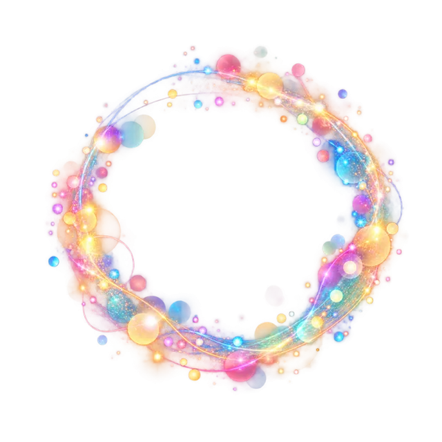 Ring of multicolored bokeh dots and fine light strands