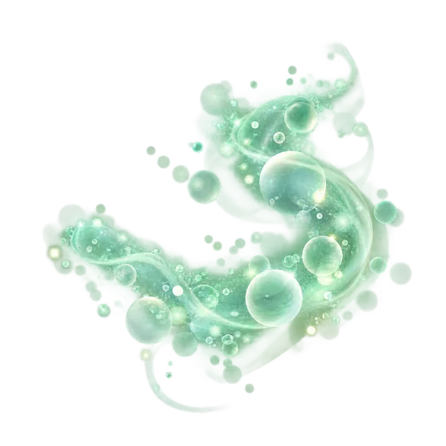 Mint bubble-like bokeh cloud with curling translucent layers