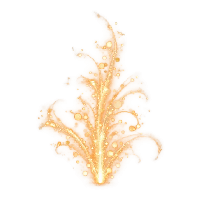 Warm golden fountain of glowing bokeh particles