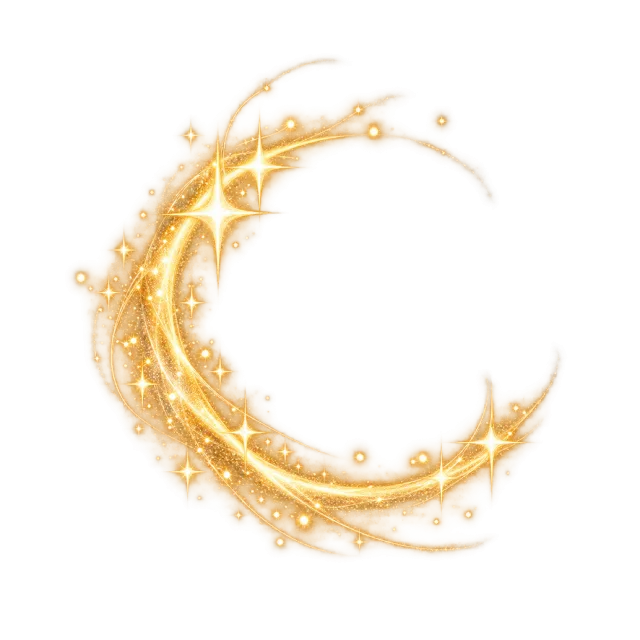 Golden crescent decorated with four-point sparkles