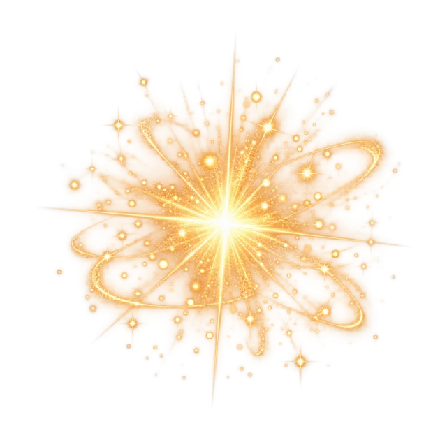 Warm central glitter flash with radiating rays