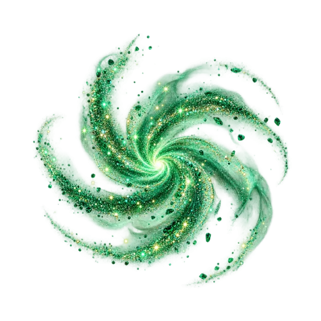 Emerald swirling glitter burst